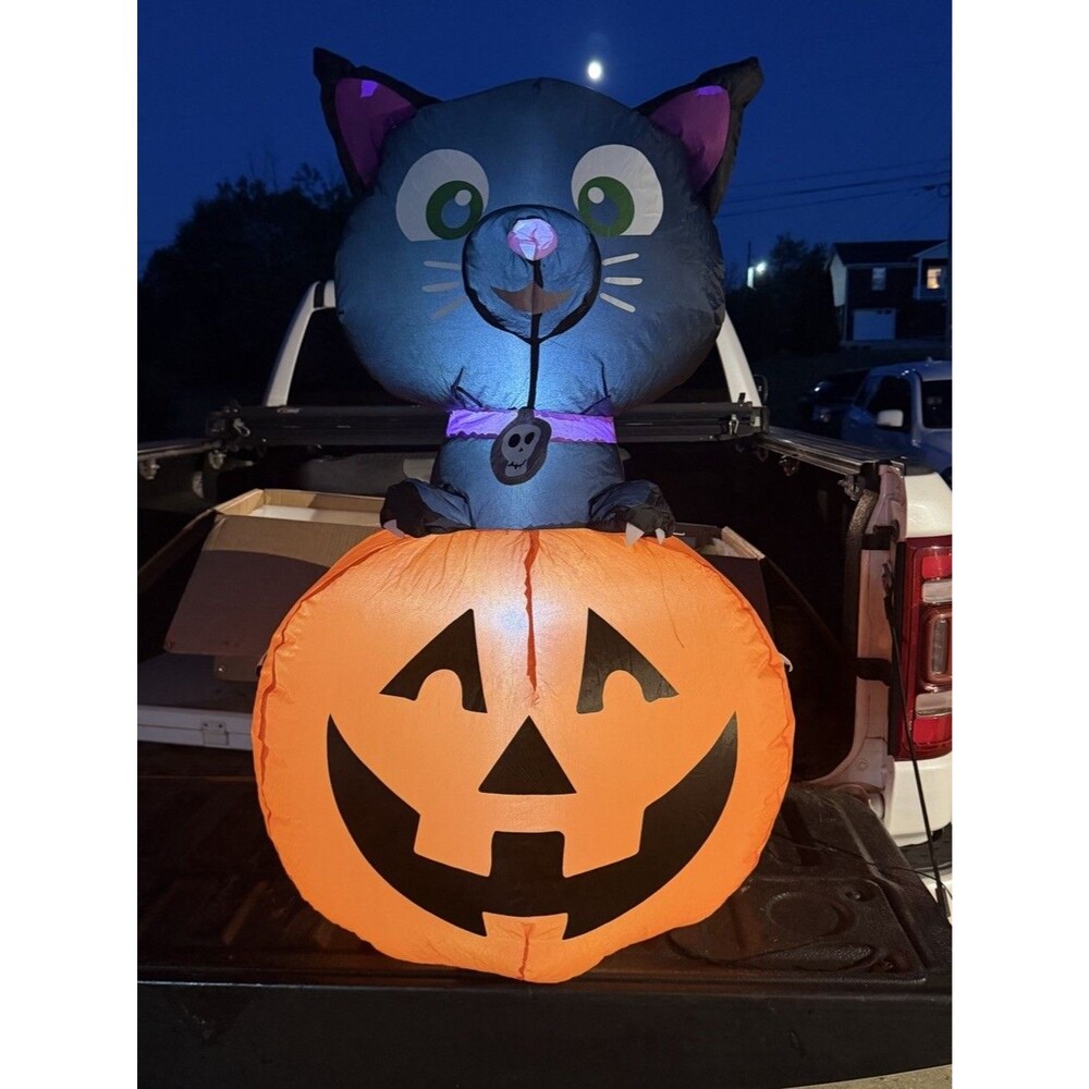 Gemmy Airblown Black Cat Jack O Lantern Pumpkin Halloween Inflatable 40”